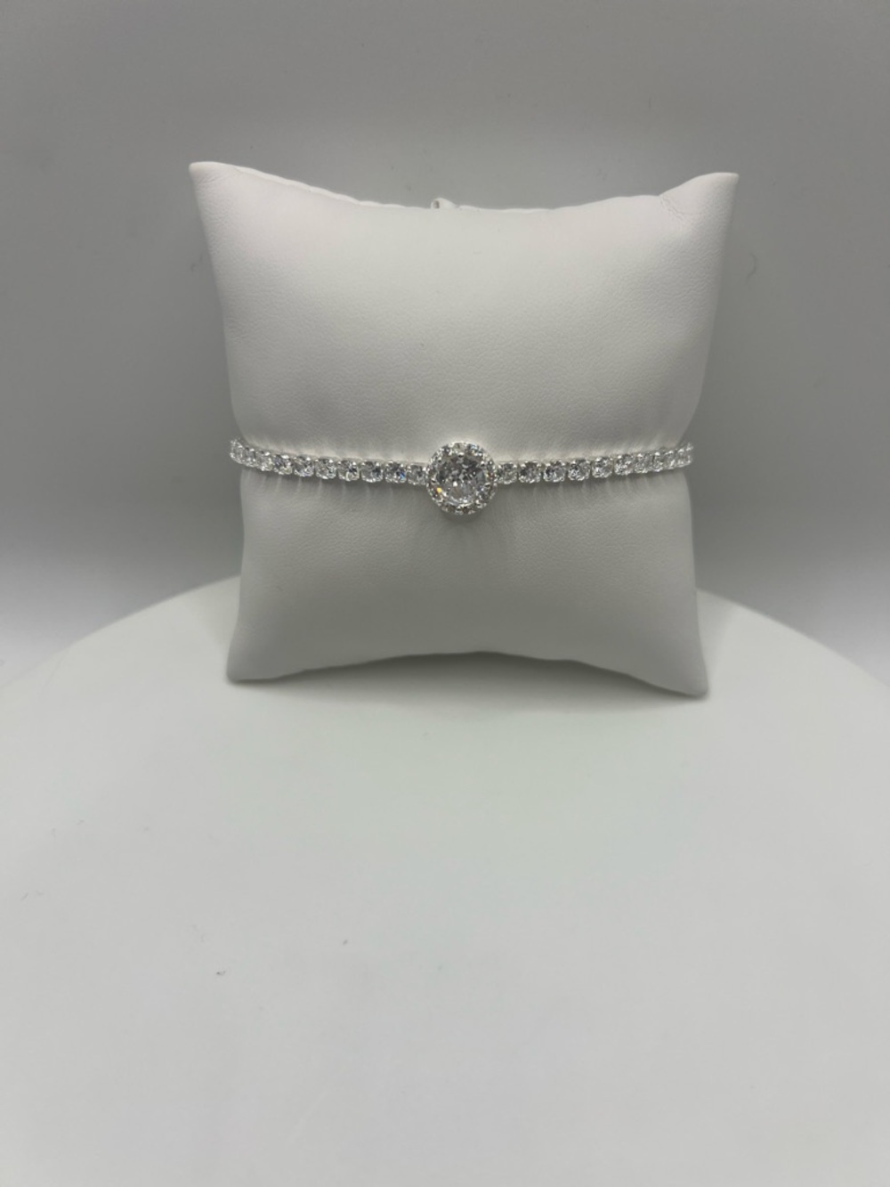 Anne Klein Silver-Tone Halo Tennis Bracelet with Clear Stones